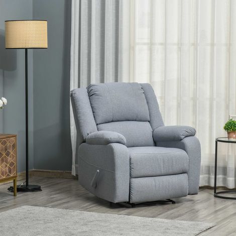 Fauteuil TV inclinable avec fonction relax, fauteuil lounge avec dossier et repose-pieds réglables, fauteuil TV aspect lin pour salon et chambre, gris clair