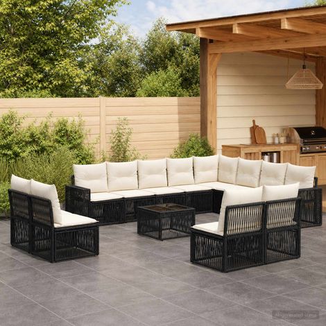 Salon de jardin modulable 13 pièces en polyrotin noir et blanc crème, 12 places, 100.08kg - PANGIVO (1/5)