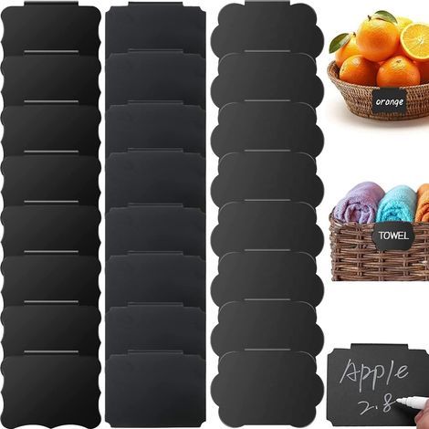 24-teiliges Set Korbetikettenhalter, PVC-Korbetiketten, schwarze Korbetiketten, abnehmbare Etikettenclips, Vorratskörbchenclips, Korb, Schwarz
