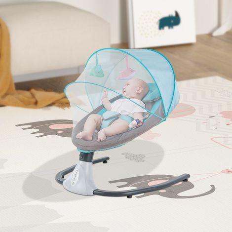 Berceau électrique Bluetooth bleu, transat réglable sur 4 positions, avec 12 mélodies intégrées, capacité de charge de 18 kg (1/5)