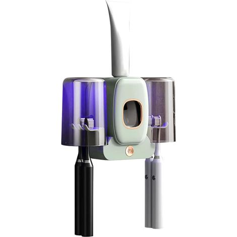 Soporte de pared para cepillos de dientes - Esterilizador UV - Esterilizador inteligente - Soporte adhesivo para cepillos de dientes - Dispensador automático de pasta de dientes - Verde (1/5)