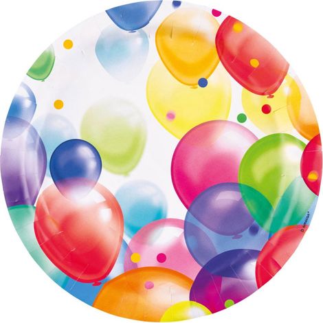Papierteller Ballons, 8 Stück, rund 23 cm