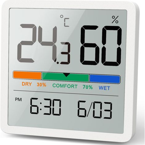 Hygromètre Thermomètre d'intérieur, thermomètre numérique de bureau avec moniteur de température et d'humidité, thermomètre d'ambiance à jauge d'humidité précise (1, Blanc, 7cm) (1/5)