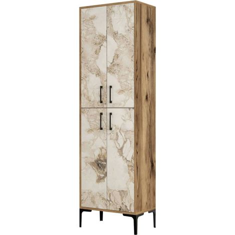 Dmora - Armadio multiuso grande Alphard, Mobile multifunzionale, Mobiletto scarpiera, Guardaroba porta scarpe, 60x35h200 cm, Noce e Bianco Marmo, con imballo rinforzato, con imballo rinforzato