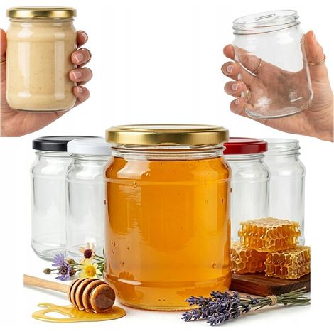 24 barattoli di vetro da 450 ml per marmellate, miele e conserve con coperchio a vite Fi82 (1/5)