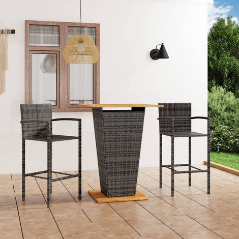 Set de 1 Table + 2 Tabourets de bar de jardin Ensemble Table et Chaises Gris 44644