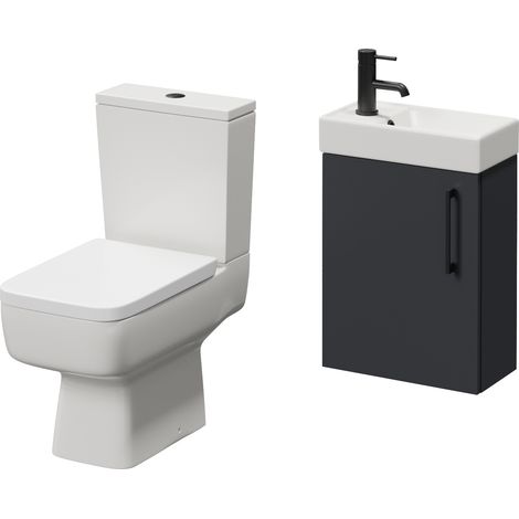 Napoli Cube Gloss Grey 400mm Single Door Wall Mounted Vanity Unit and Toilet Suite with Align Basin - 400mm - Matt Black 160mm Handle