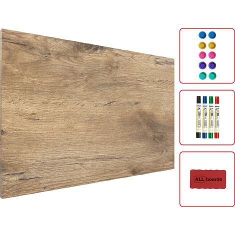 Allboards – Tableau magnétique en métal 60x40cm – Motif bois tronc – Surface lisse pour aimants – Ouvertures pour montage facile