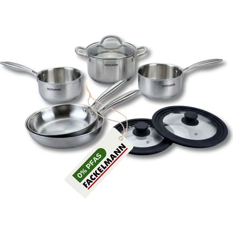 Batterie de cuisine avec 2 casseroles 14/18 cm 1 faitout 20 cm 2 poêles 24/26 cm et 2 ustensiles de cuisine sans PFAS Fackelmann Vita3 (1/5)