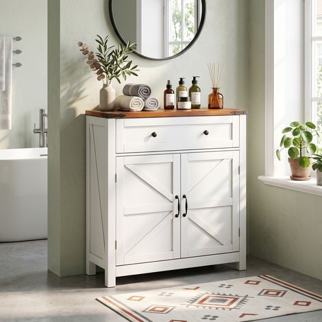 URBAN MEUBLE Credenza in stile rustico con 2 ante e cassetto, piano effetto noce, 76 cm (1/5)