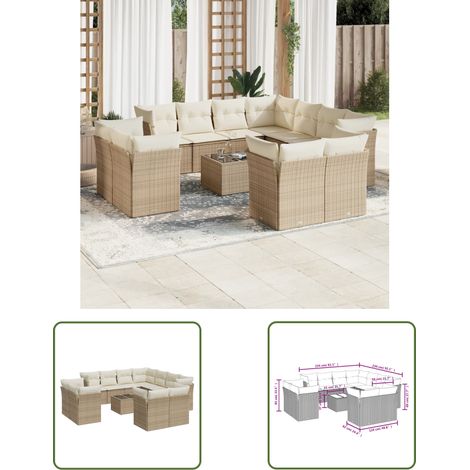 The Living Store 12-tlg. Garten-Sofagarnitur mit Kissen Beige Poly Rattan - Gartensortiment - Gartenmöbelset - Outdoor Möbel - Lounge Set - Rattan Gartenmöbel