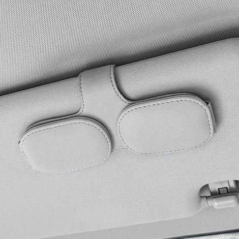 Portaocchiali da sole per aletta parasole auto, gancio magnetico in pelle per occhiali da auto con 2 clip, accessorio universale per riporre e organizzare gli occhiali da vista in auto (grigio chiaro)