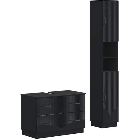 2 Piece Bathroom Cabinet Set HOORN Black Engineered Wood vidaXL (1/5)