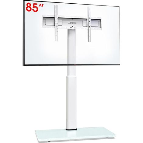 Meuble TV 1,6 m de Haut pour 43-75", pivotant à 50°, Inclinaison à 12°, Hauteur réglable, VESA Max 600 x 400 mm, capacité maximale 50 kg (Blanc) (1/5)