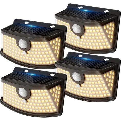 Lampe Solaire Extérieur 4-Pack - 120 LEDs IP65 étanche, Détecteur de Mouvement 8m, 270° Wide Angle, Batterie Lithium, lumière solaire extérieur, Coque Noire, Lumière Froide (1/5)