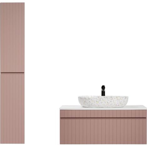 Ensemble meuble vasque à poser + colonne - 100 cm - Emblematic Rose - Livraison gratuite
