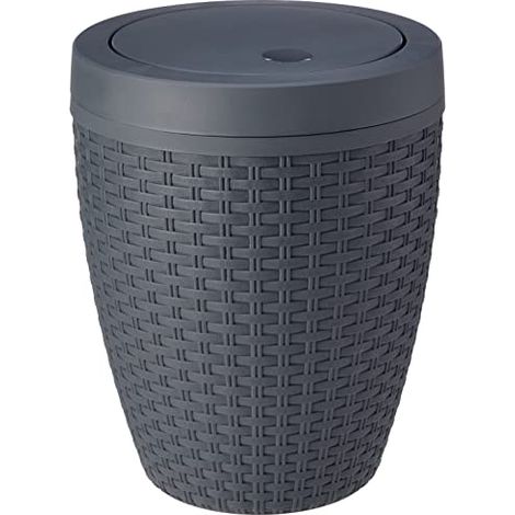 Addis Cestino da Bagno Rotondo in Finto Rattan con Coperchio Basculante, Carbone, Swing Bin (1/4)