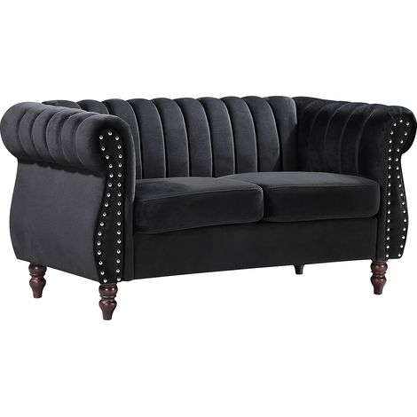 Canapé chesterfield 2 places en velours noir TRUMBO
