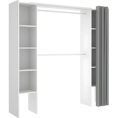 Dressing extensible DORIAN avec rideau - L110/180 cm - Coloris : Blanc et gris (1/5)