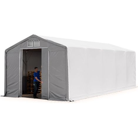 TOOLPORT Zelthalle 6x10 m Lagerzelt PRIMEtex 2300 robuste PVC Plane grau 3m Seitenhöhe mit Schiebetor