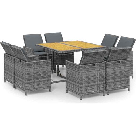 Maison Exclusive - Set Pranzo da Giardino 9 pz con Cuscini in Polyrattan Grigio (1/5)