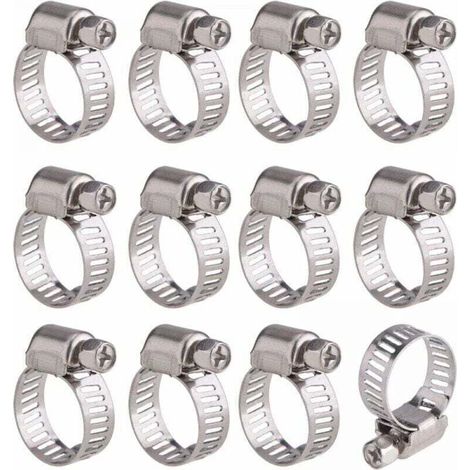 12 Pièces Collier de Serrage Tuyau Ajustable en , XU,Acier Inoxydable Tuyau Pinces Clips Fixation (9-16 mm) - KZQ (1/4)