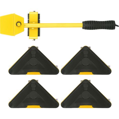 Lève-meubles robuste avec 4 patins pour un déplacement facile et sûr - Kit de 5 outils de manutention pour meubles et objets - Ensemble d'outils à main pour la maison (1/2)