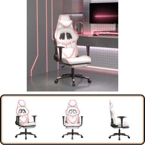 Chaise de jeu avec repose-pied Blanc et rose Similicuir - Chaises Gaming - Chaise Gamer - Fauteuil Gaming - Trône De Jeu - Bureau Ergonomique (1/5)
