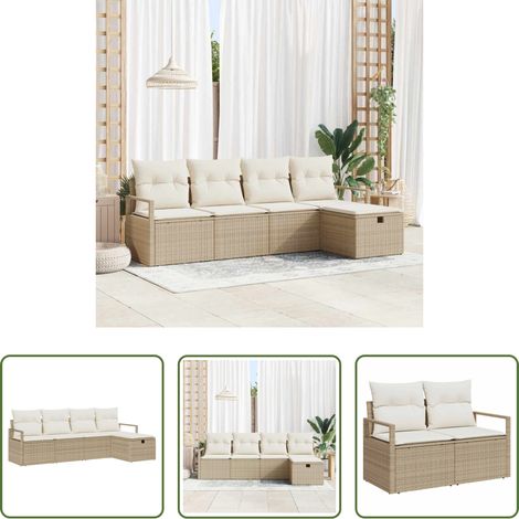 Poly-Rattan - Sofa Set mit Kissen 5 pcs Beige und Creme Poly-Rattan (1/5)