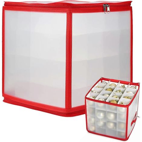 Aufbewahrungsbox für Weihnachtsschmuck, 64 Fächer, Christbaumkugel-Organizer, Lichterbox, Dekorationsbehälter mit Reißverschluss (5-e-0) (1/5)