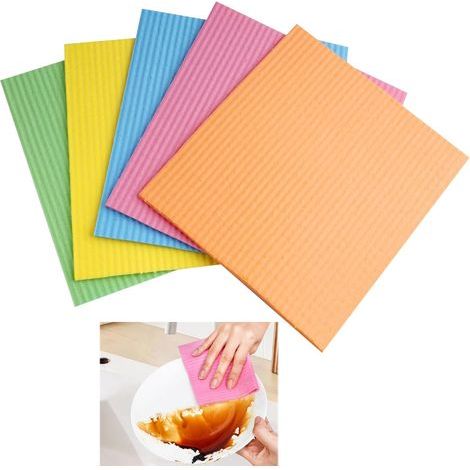 Lot de 5 torchons respectueux de l'environnement, biodégradables et durables – Lingettes absorbantes, sans odeur et réutilisables en bambou gaufré – Multicolore (1/5)