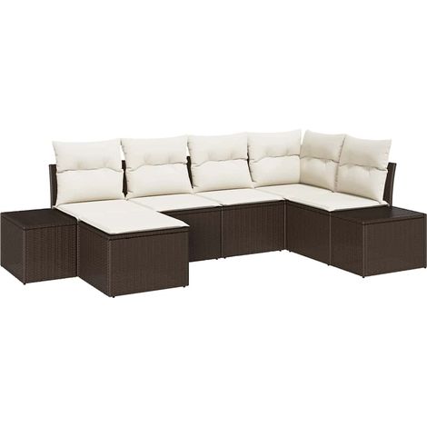 Garden Sofa Set with Cushion 6 pcs Brown and Cream Poly Rattan vidaXL