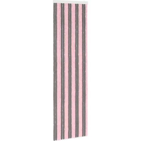 Rideaux anti-insectes en chenille gris argenté et rose (1/5)