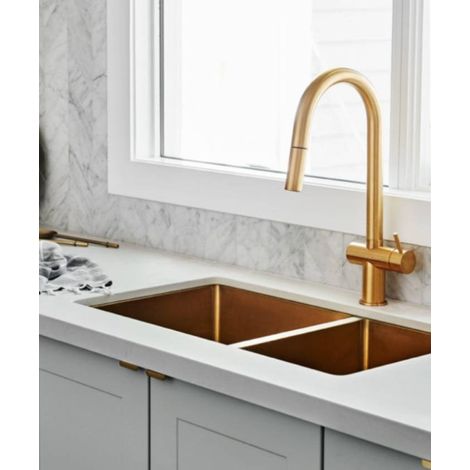 Lavello da cucina doppio 760 mm - ottone spazzolato - Jaboty (1/5)