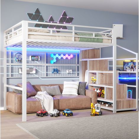 letto contenitore 140x200 con armadio LED bianco OKMYHOME (1/5)