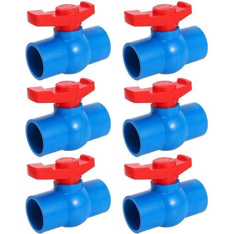 Lot de 6 vannes à bille en PVC-U à passage intégral, poignée rouge, 40 mm x 40 mm, bleues (1/5)