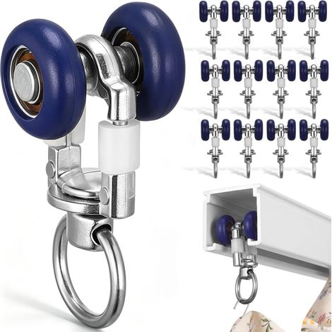 Lot de 20 Glissières À Rideaux À Deux Roues en Acier Inoxydable Rouleaux pour Rail À Rideaux Coulissant Silencieux Installation Facile pour Lourds Et Grandes Fenêtres (1/5)