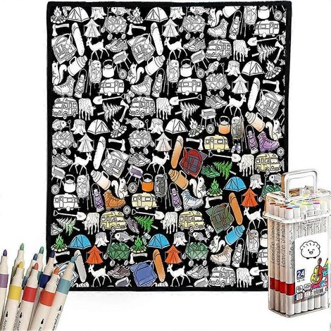 Couverture à colorier Cozy Doodle couverture à colorier soi-même pour adultes avec feutres inclus - 1 jeu - E (1/5)