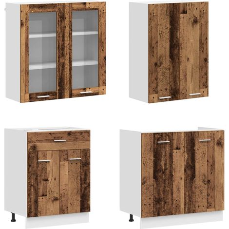 Unité de cuisine LYON 8 pc Bois ancien Bois d'ingénierie (1/5)
