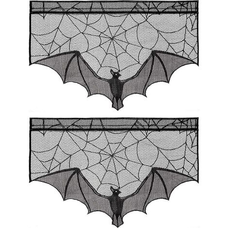 Ensemble 2 pièces Wabjtam Halloween Dentelle Noire Toile d'Araignée : Rideau chauve-souris, Moustiquaire, Nappe Toile d'Araignée, Rideau de Douche, Cache-Cheminée, Housse de Porte (1/5)