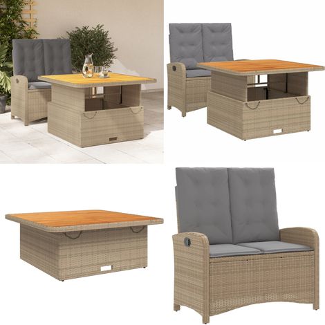 2-tlg. Garten-Essgruppe mit Kissen Beige Poly Rattan - Gartentisch - Sitzbank
