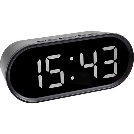 Sveglia digitale con numeri illuminati a LED, visualizzazione della temperatura, funzione snooze regolabile, in plastica, colore nero. (1/4)