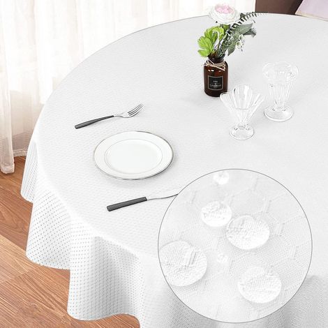 Runde Tischdecke 150 cm wasserabweisend knitterfrei maschinenwaschbar für Esszimmer Küche Party Weiß