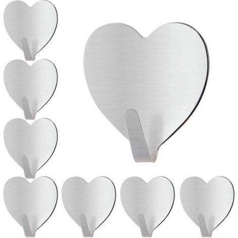 Lot de 10 Crochet mural, Acier inoxydable, Forme cœur, Robuste, Anti-rouille, Pour cuisine entrée (1/4)
