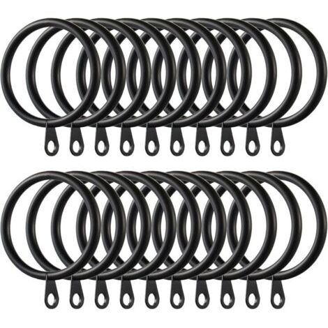 Lot de 60 anneaux de rideaux en métal de 38 mm de diamètre intérieur pour tringles à rideaux (noir)