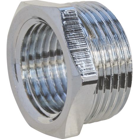 Bague réduction laiton chromé 6 pans Mâle 15/21 Femelle 12/17 - Sachet 2 pièces