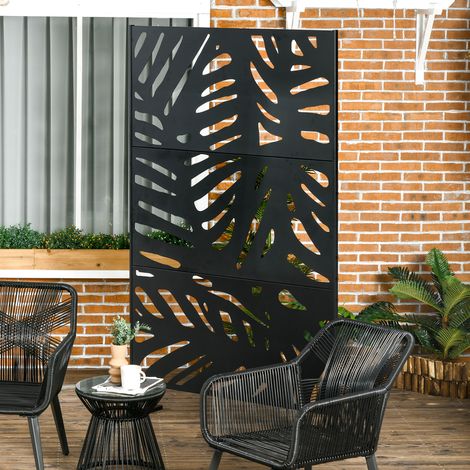 Biombo de 3 Paneles 122x198 cm Biombo Separador de Ambientes con Soporte Diseño de Hojas Negro