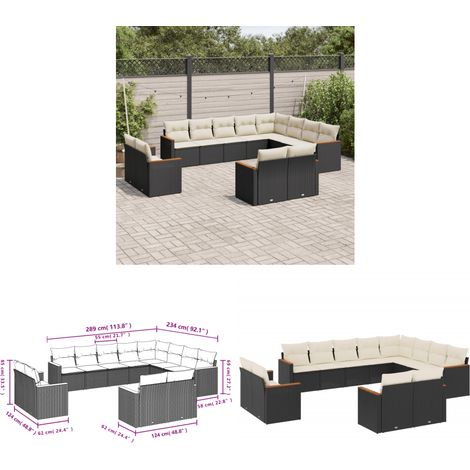 12-tlg. Garten-Sofagarnitur mit Kissen Schwarz Poly Rattan - Gartenmöbel - Rattan Möbel - Outdoor Sofa - Lounge Set - Esszimmergarnitur - Home & Living (1/3)