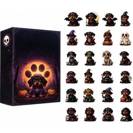 Boîte surprise chien d'Halloween Wienerween, pendentif teckel en acrylique, calendrier de l'Avent B