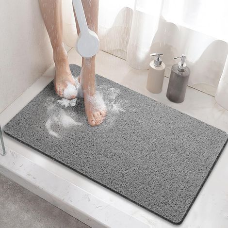 Rutschfeste Duschmatte, 60 x 40 cm, rutschfeste Badematte mit Abfluss, weiche PVC-Luffa-Badematte fürs Badezimmer, schnelltrocknend, grau (1/5)
